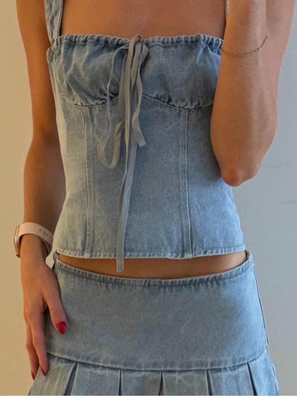 Lioness Light Wash Denim Bustier Top